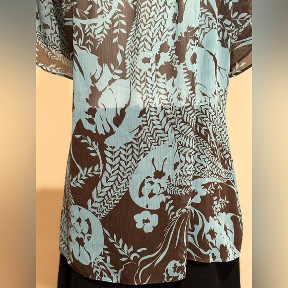 Lane Bryant Blue & Brown Sheer Floral Leave Print Square Neckline SZ  22…No Belt - Picture 7 of 13